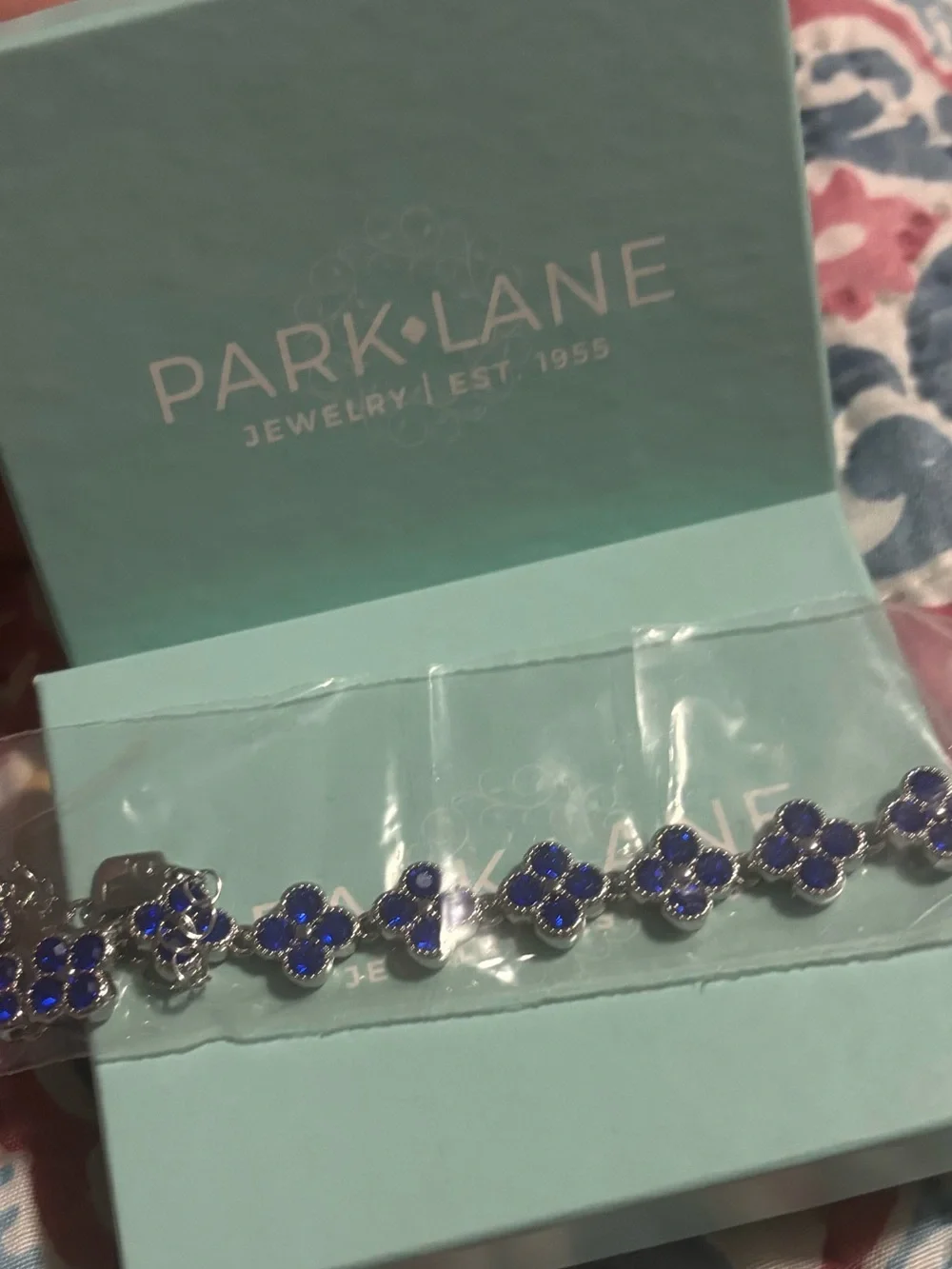 Park Lane Bleu Blue Flower Link Bracelet with Silver-Tone Accents